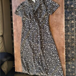 Chic Black and White Floral Midi Dress